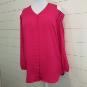 Chicos Cold Shoulder Blouse Button Down Deep Pink Size Small